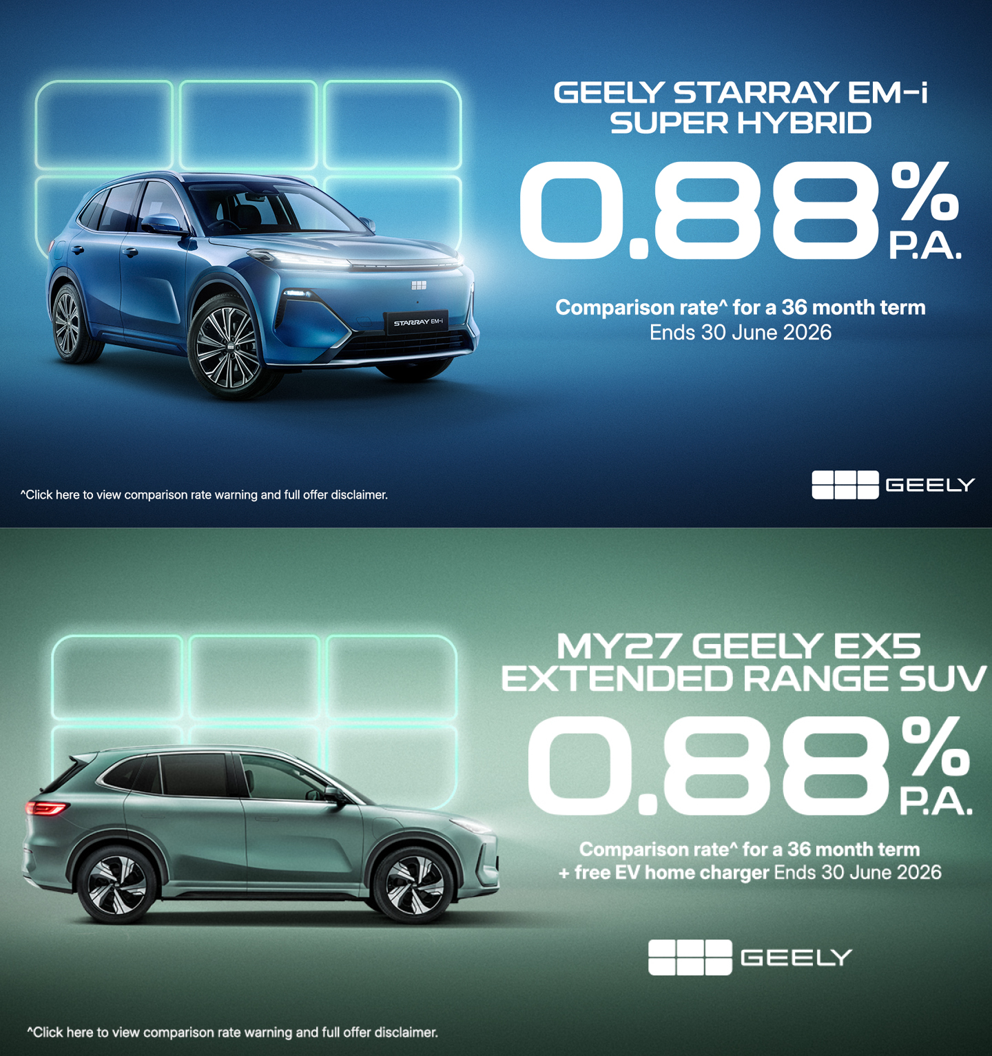 Geely 0.88% comparison rate offers
